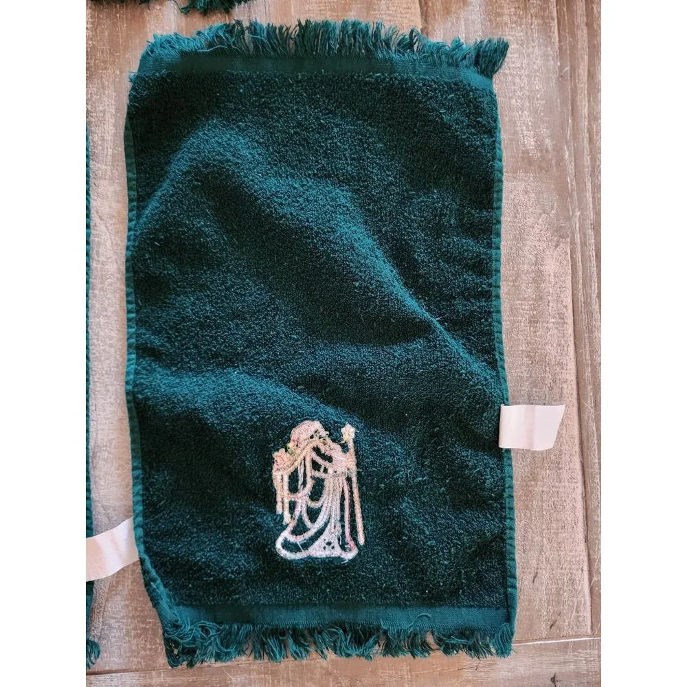 Set Of‎ 6 Embroidered Christmas Hand Towels Dark Green 100% Cotton 15